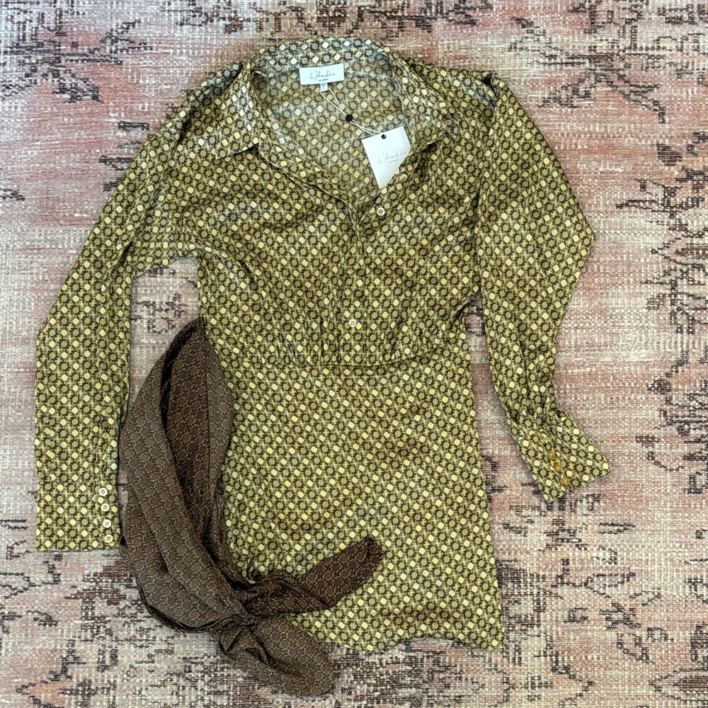 L'Academie Olive and Brown Long Sleeve Dress